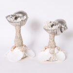 Two Pairs of Italian Coral and Seashell Sculptural Candlesticks, Priced Per Pair