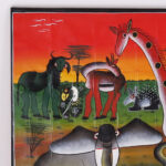 African Folk Art Painting on Canvas of Animals