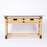 British Colonial Two Drawer Glass Top Console