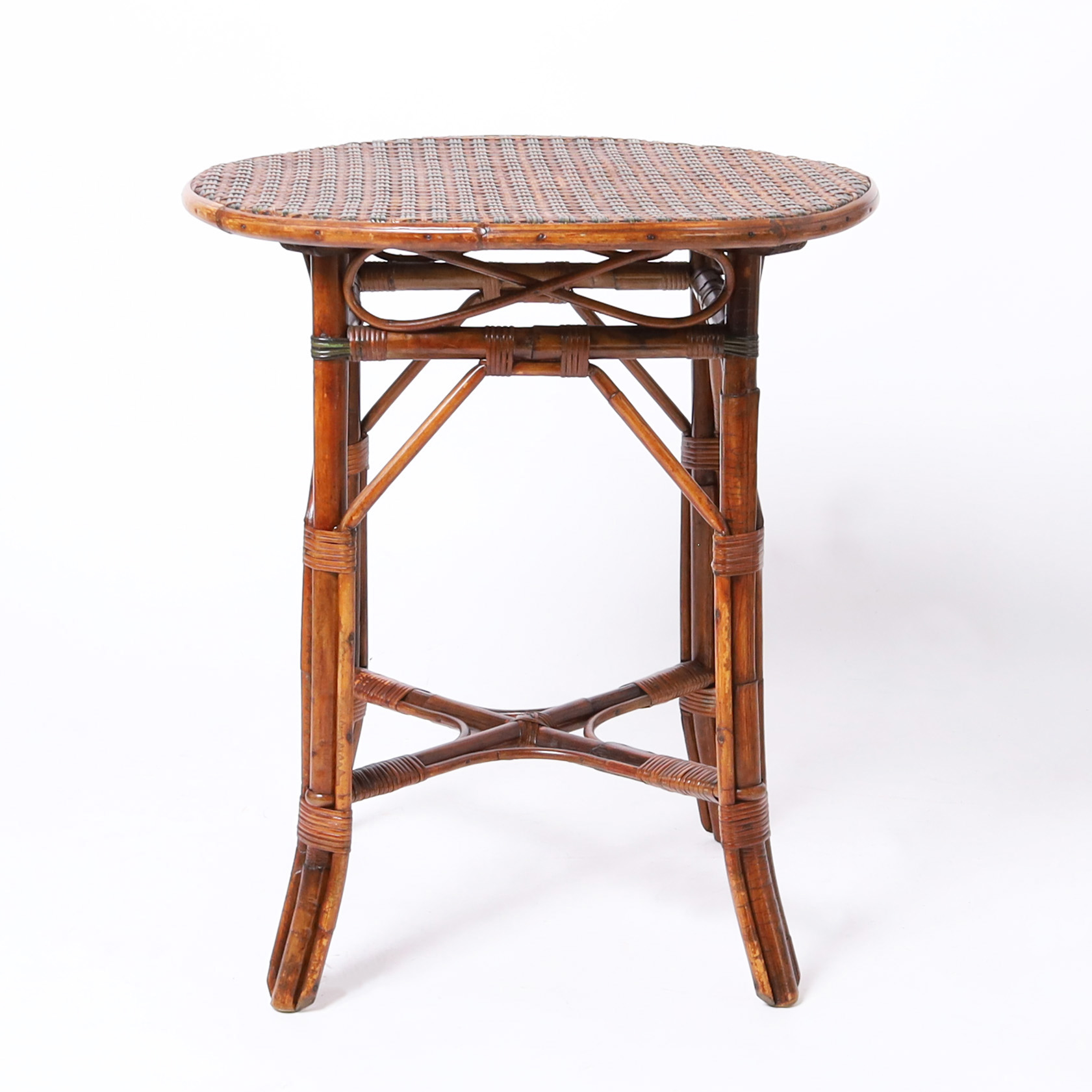 Vintage Bamboo and Rattan French Bistro Table and Chairs