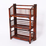 Mid Century & British Colonial Style Bamboo Three Tiered Folding Etagere