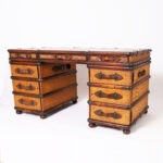 British Colonial Style Faux Luggage Leather Top Desk