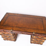 British Colonial Style Faux Luggage Leather Top Desk