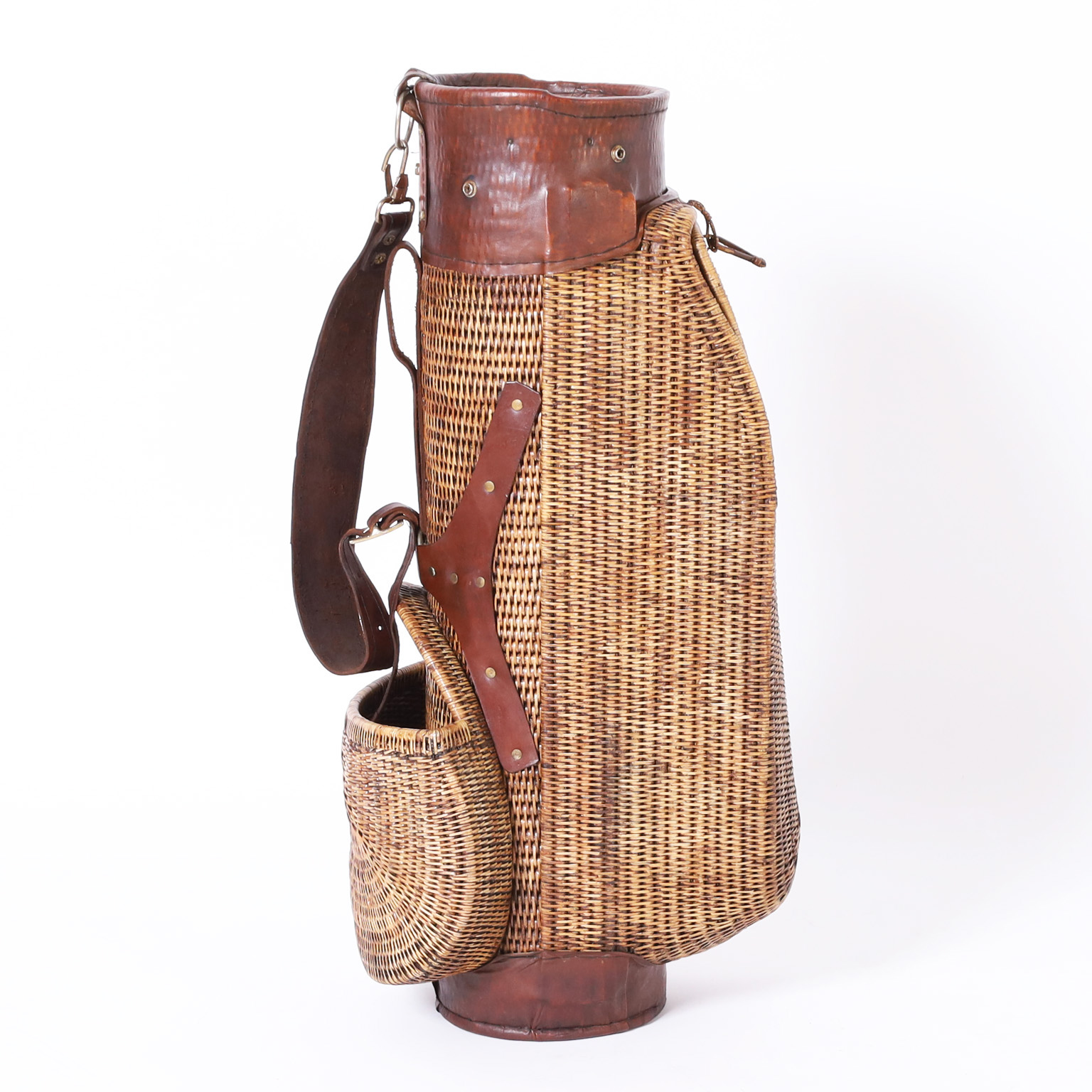 Mid Century British Colonial Style Wicker Golf Bag