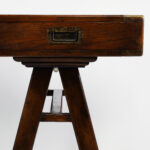 Vintage Campaign Style Leather Top Sawhorse Desk