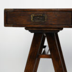 Vintage Campaign Style Leather Top Sawhorse Desk