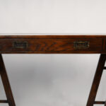 Vintage Campaign Style Leather Top Sawhorse Desk