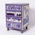 Blue and White Porcelain Mosaic Vintage Chest of Drawers