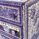 Blue and White Porcelain Mosaic Vintage Chest of Drawers