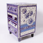 Blue and White Porcelain Mosaic Vintage Chest of Drawers