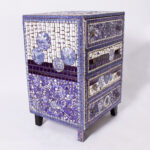 Blue and White Porcelain Mosaic Vintage Chest of Drawers