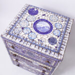 Blue and White Porcelain Mosaic Vintage Chest of Drawers