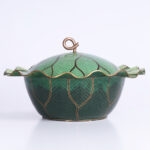 Mid Century Chinese Cloisonne Cabbage Leaf Lidded Bowl