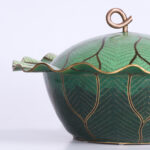 Mid Century Chinese Cloisonne Cabbage Leaf Lidded Bowl