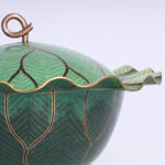 Mid Century Chinese Cloisonne Cabbage Leaf Lidded Bowl