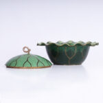 Mid Century Chinese Cloisonne Cabbage Leaf Lidded Bowl