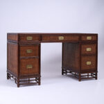 Faux Bamboo and Grasscloth Vintage Campaign Style Desk