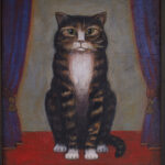 Folk Art Vintage Oil Painting of a Cat