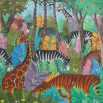 Mid Century Haitian Jungle Painting on Board by Michelet