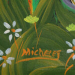 Mid Century Haitian Jungle Painting on Board by Michelet