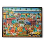 Vintage Haitian Painting on Board of a Village Scene by Jeanty J N Robert