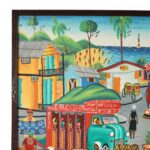 Vintage Haitian Painting on Board of a Village Scene by Jeanty J N Robert