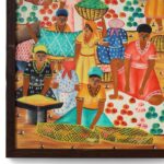 Vintage Haitian Painting on Board of a Village Scene by Jeanty J N Robert