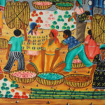 Vintage Haitian Painting on Board of a Village Scene by Jeanty J N Robert