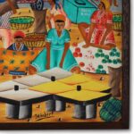 Vintage Haitian Painting on Board of a Village Scene by Jeanty J N Robert