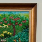Vintage Haitian Painting of a Jungle Scene with Animals