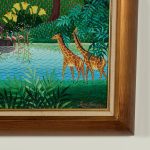 Vintage Haitian Painting of a Jungle Scene with Animals