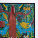 Vintage Pierre Louis Haitian Painting with Black Cats and Fruit