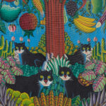 Vintage Pierre Louis Haitian Painting with Black Cats and Fruit