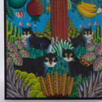 Vintage Pierre Louis Haitian Painting with Black Cats and Fruit