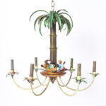 Vintage Italian Tole Palm Tree and Monkey Chandelier