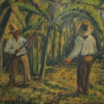 Andrew Roswall Vintage Painting on Board Titled “Harvesting Bananas”