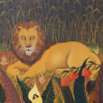 Vintage Painting on Canvas of a Lion in Repose by Blanko Paradis