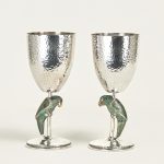 Vintage Set of Eight Silver on Copper Goblets or Stemware with Parrots by Emilia Castillo