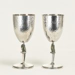 Vintage Set of Eight Silver on Copper Goblets or Stemware with Parrots by Emilia Castillo