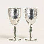 Vintage Set of Eight Silver on Copper Goblets or Stemware with Parrots by Emilia Castillo