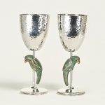 Vintage Set of Eight Silver on Copper Goblets or Stemware with Parrots by Emilia Castillo