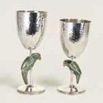Vintage Set of Eight Silver on Copper Goblets or Stemware with Parrots by Emilia Castillo