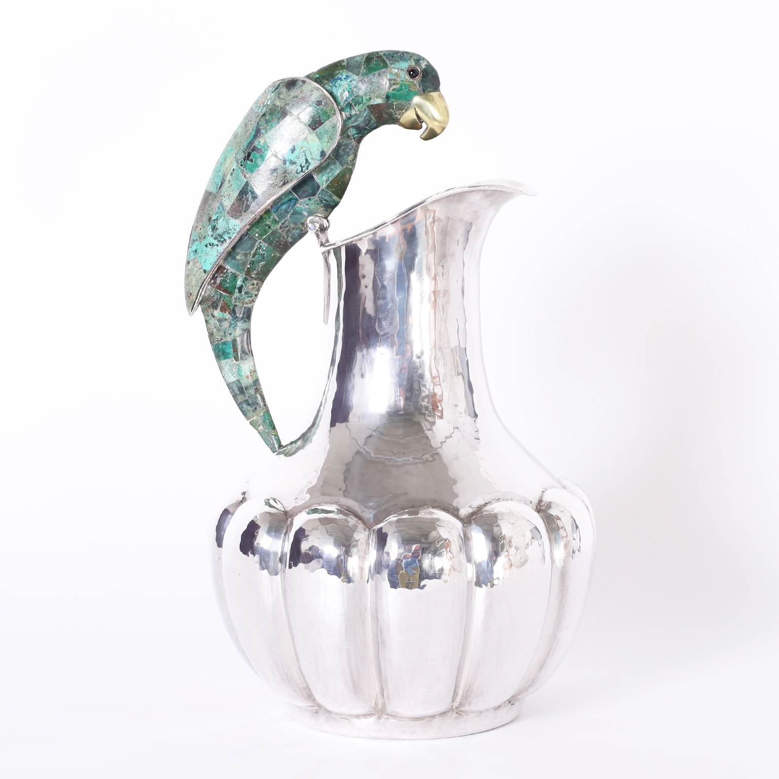 Vintage Silver Plate Pitcher with Parrot by Los Castillo