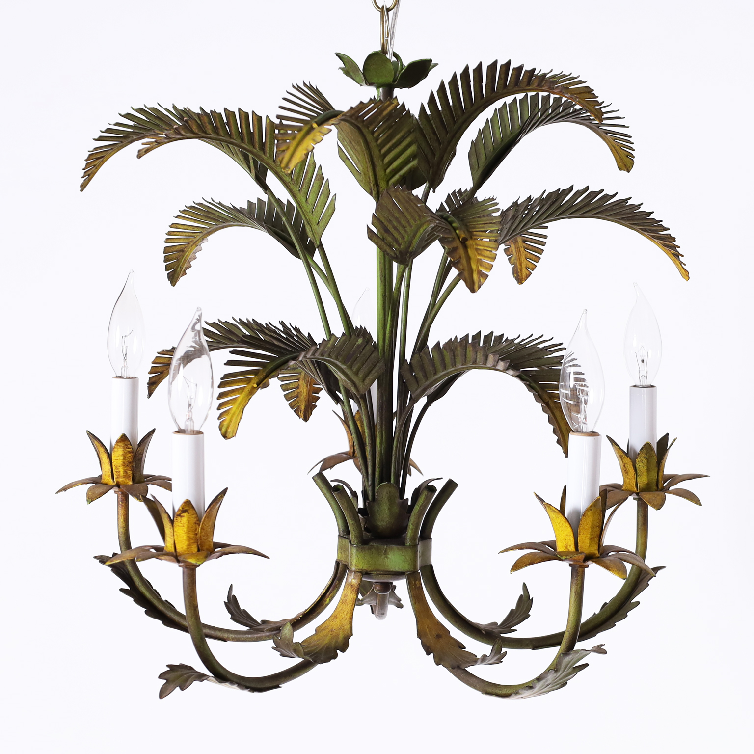 Italian Tole Palm Tree Chandelier or Light Fixture