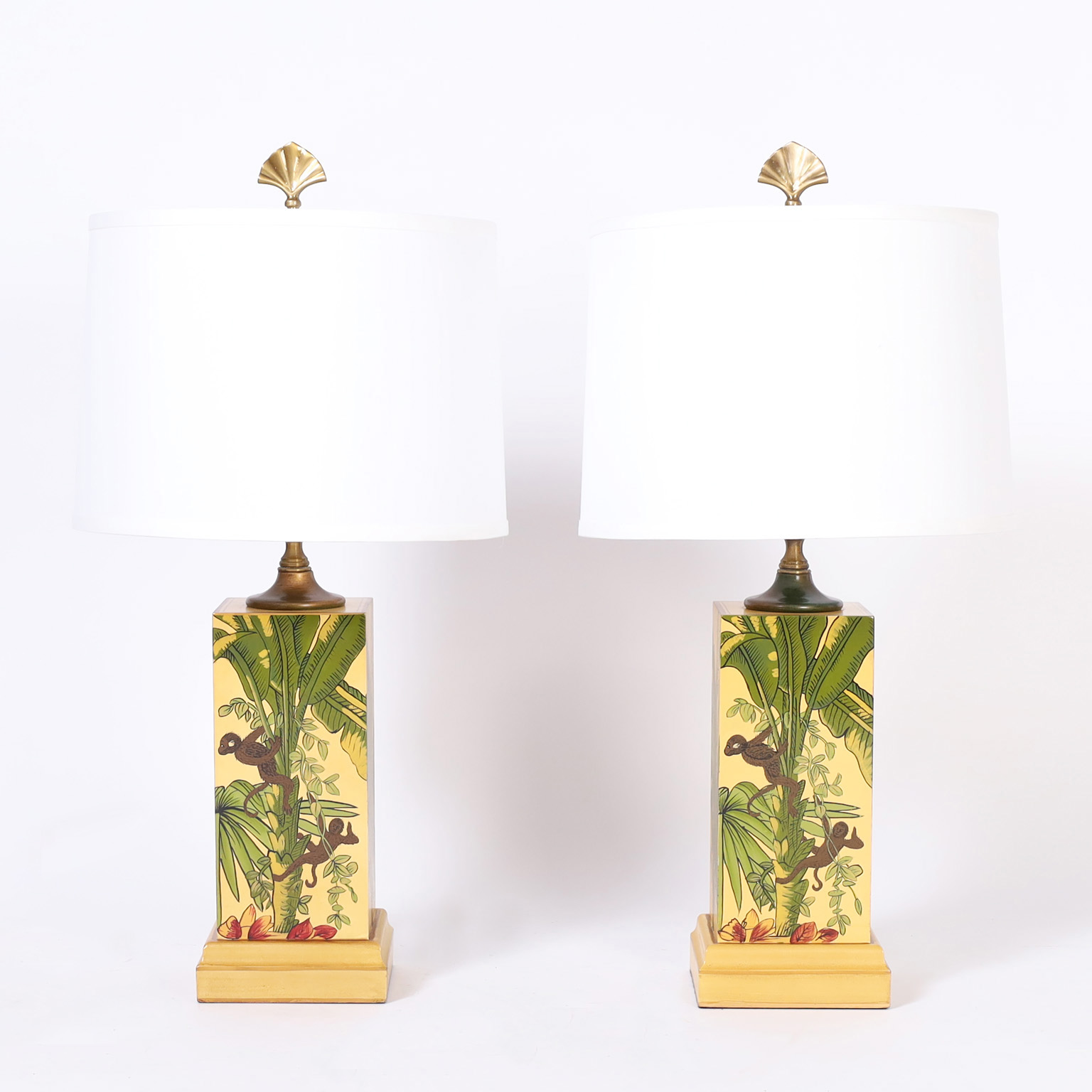 Pair of Mid Century Tropical Painted Table Lamps by Wildwood