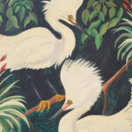 Vintage Tropical Oil Painting of Two Egrets in Mangrove