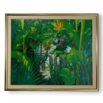 John Kiraly Vintage Tropical Painting of a Garden