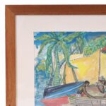 Tropical Vintage Watercolor with Palm Trees and Figures in Martinique