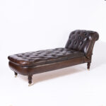 British Colonial Style Tufted Leather Reclining Chaise Lounge