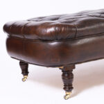 British Colonial Style Tufted Leather Reclining Chaise Lounge